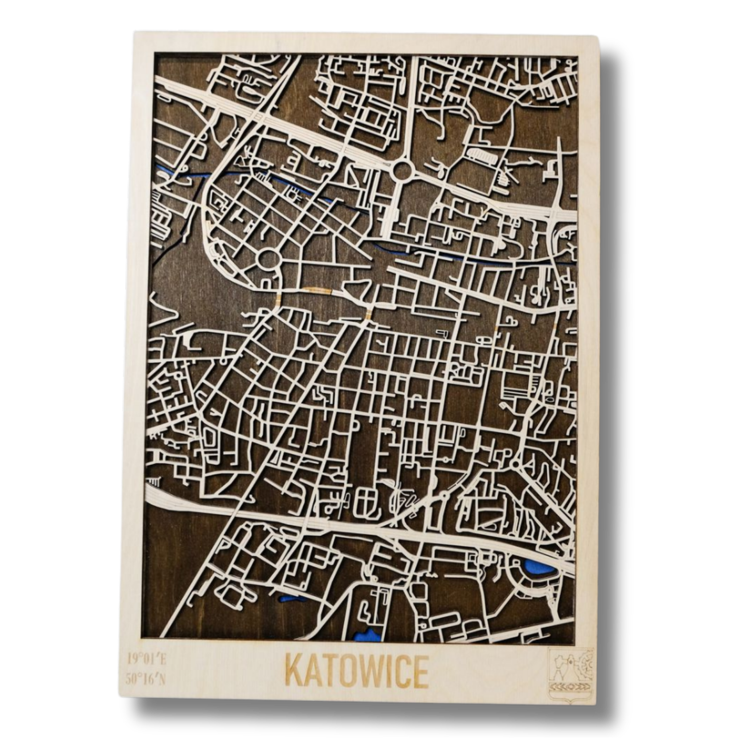 Drewniana mapa Katowice personalizowany grawer