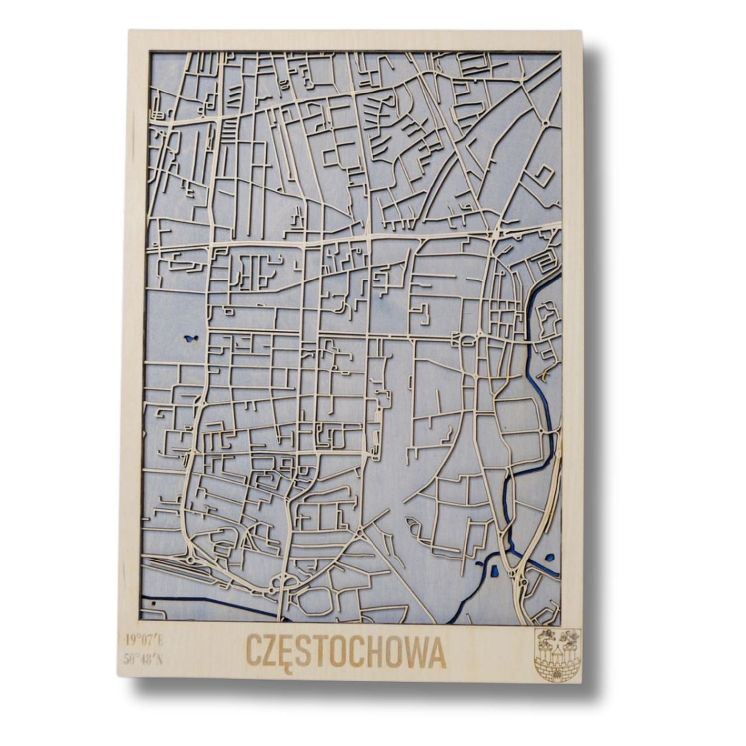 Drewniana mapa Częstochowa personalizowany grawer