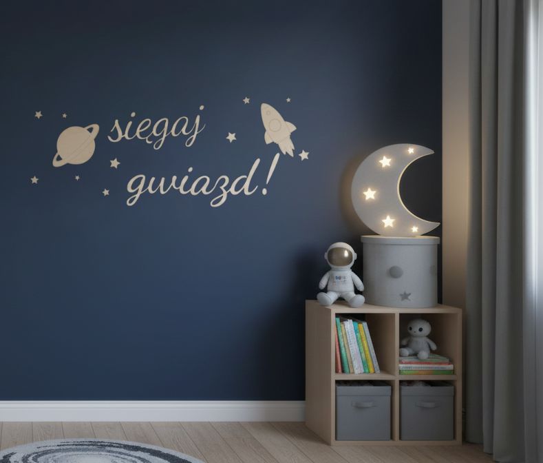 Drewniany napis „sięgaj gwiazd” – dekoracja dla dziecka, dekoracja 3D