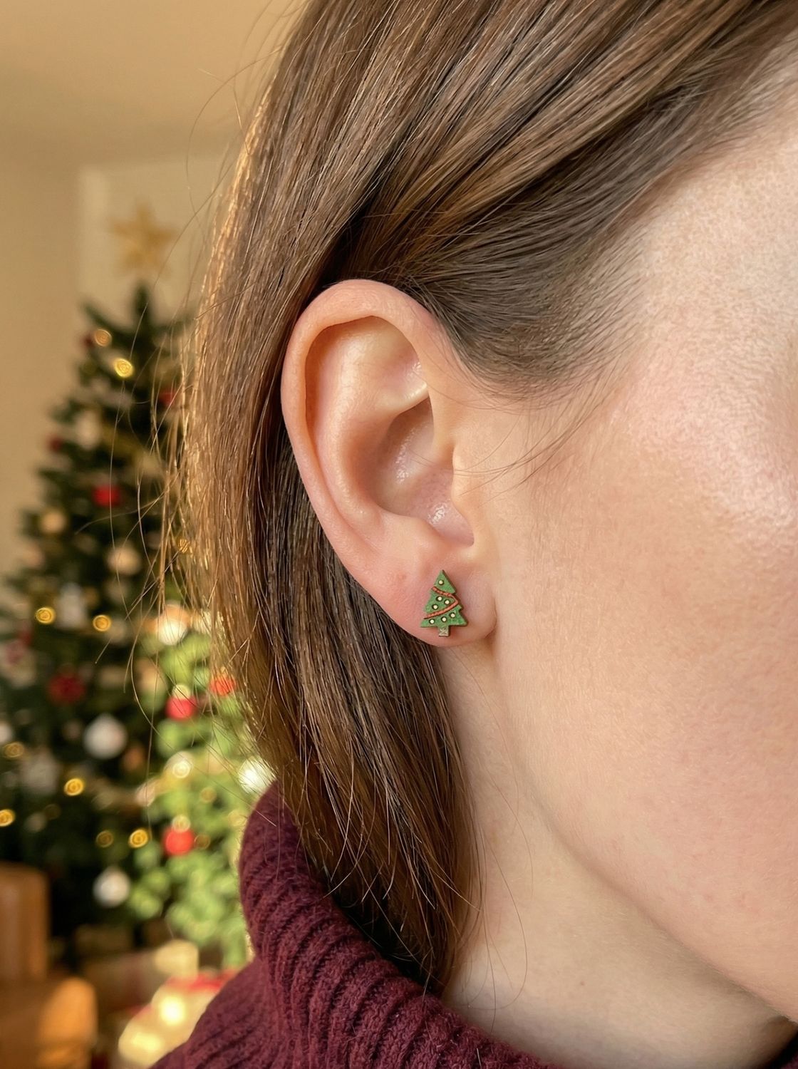 🎄 Drewniane kolczyki – Choinka