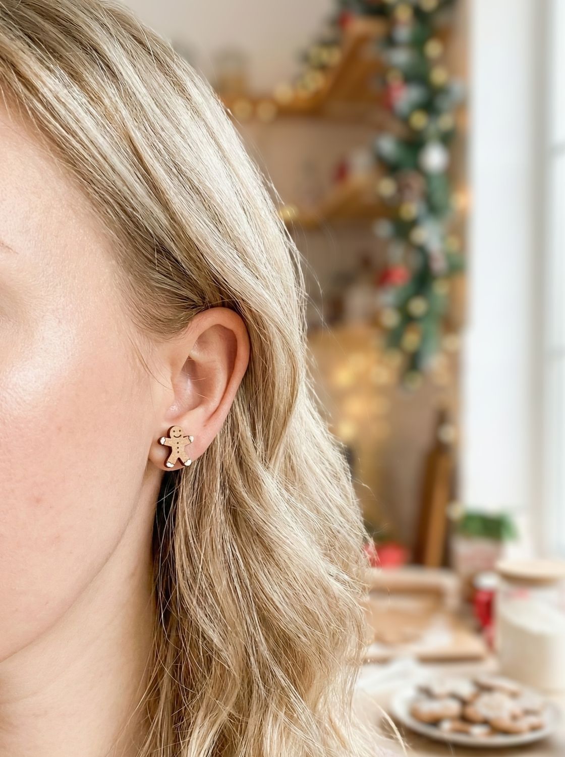 🍪 Drewniane kolczyki – Świąteczne Ciasteczko