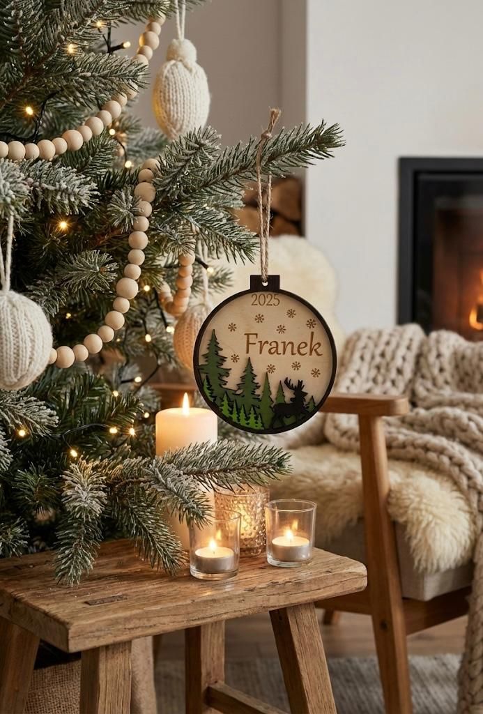 🎄 Drewniana bombka – Personalizowana z imieniem ręcznie malowana