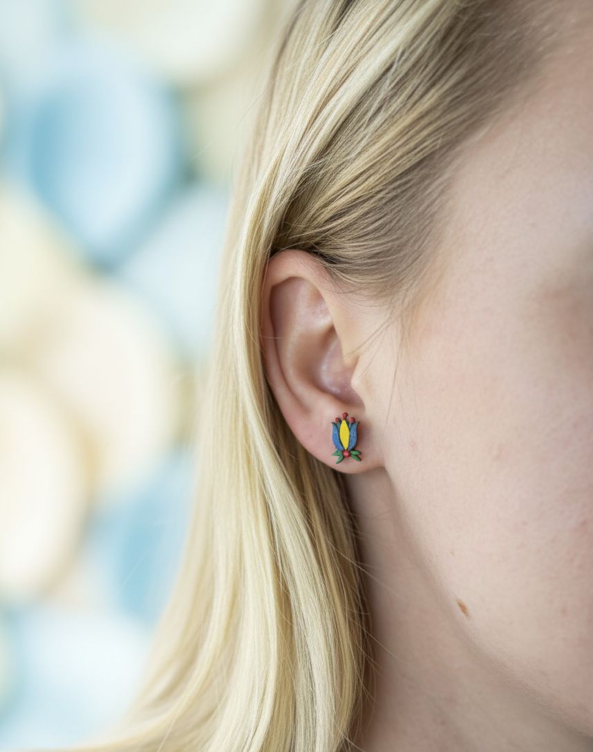 Drewniane kolczyki – Kaszubskie Tulipany, kaszubski wzór, kaszebe