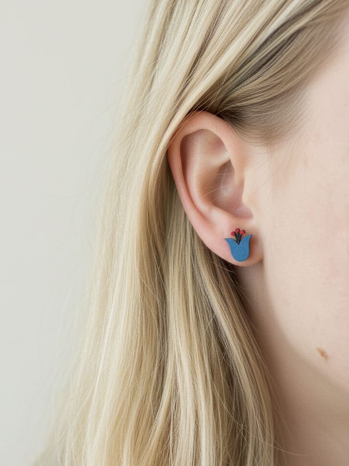 Drewniane kolczyki – Kaszubskie Tulipany, kaszubski wzór