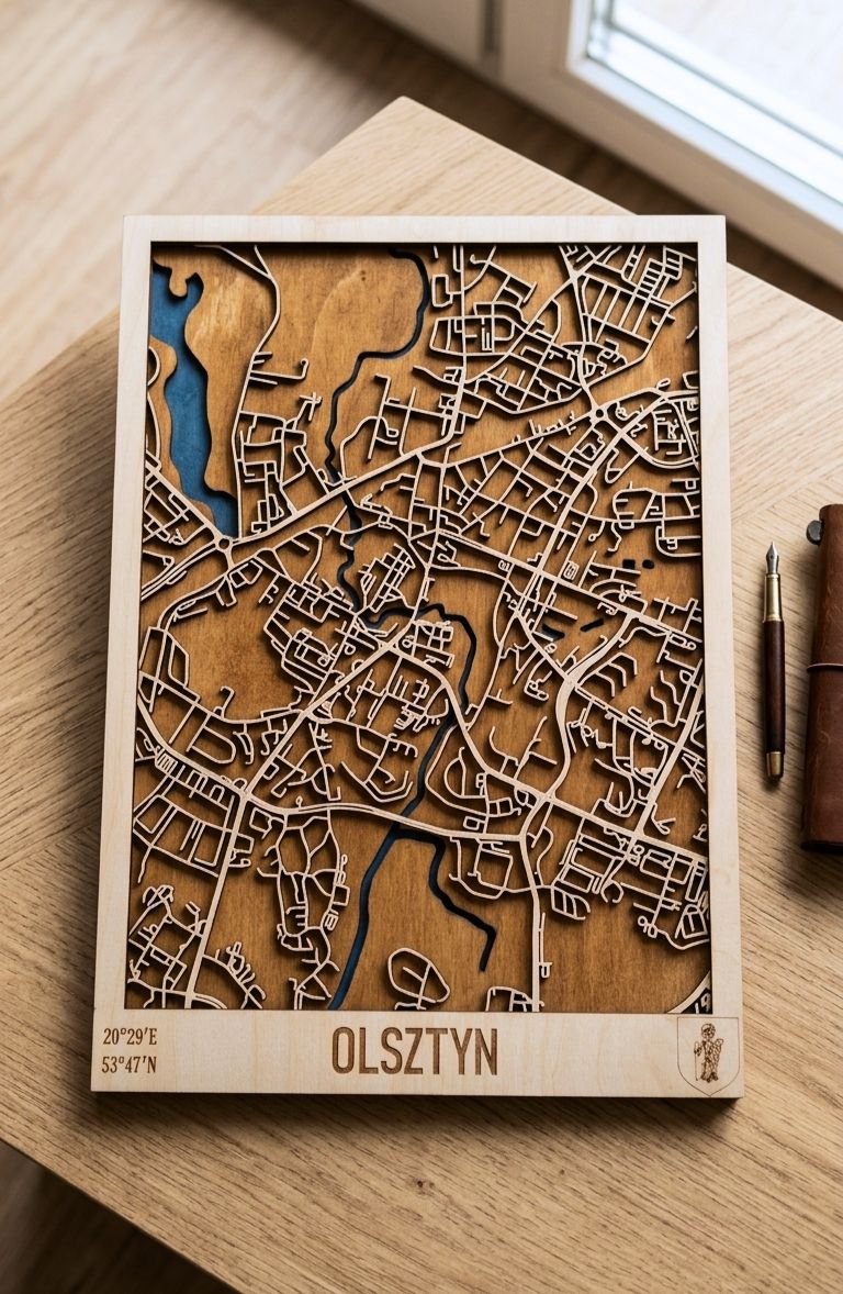 Drewniana Mapa Olsztyna – Warmińska Dusza w Twoim Domu