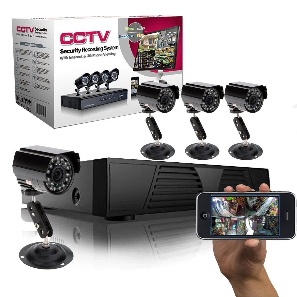 Complete Security Camera Set with 4 Cameras – Wired