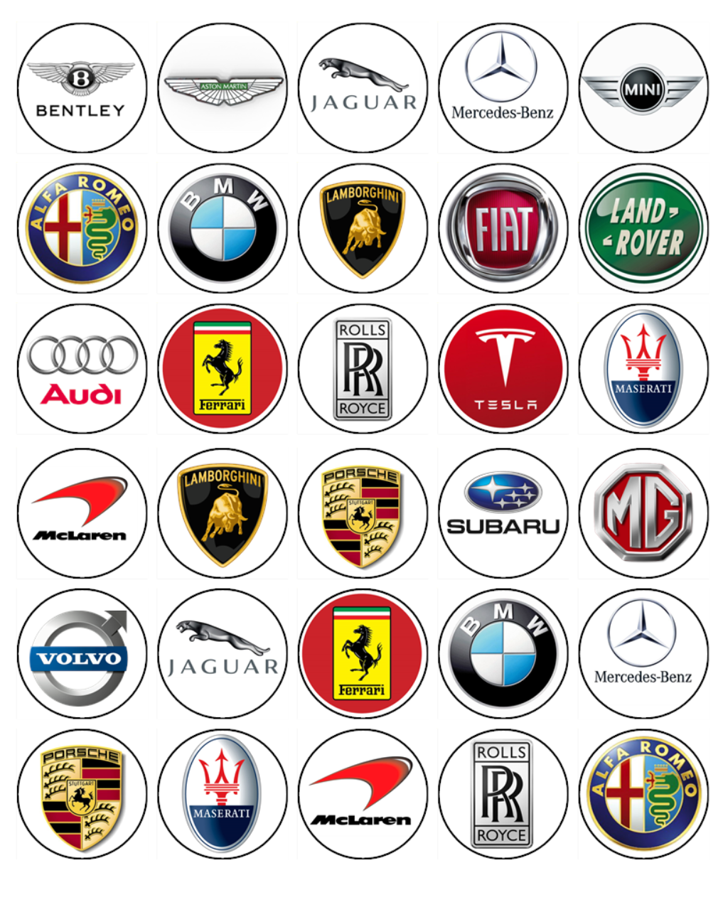 Luxury Car Logo's Edible Icing Cupcake Decorations (3.5cm Round)