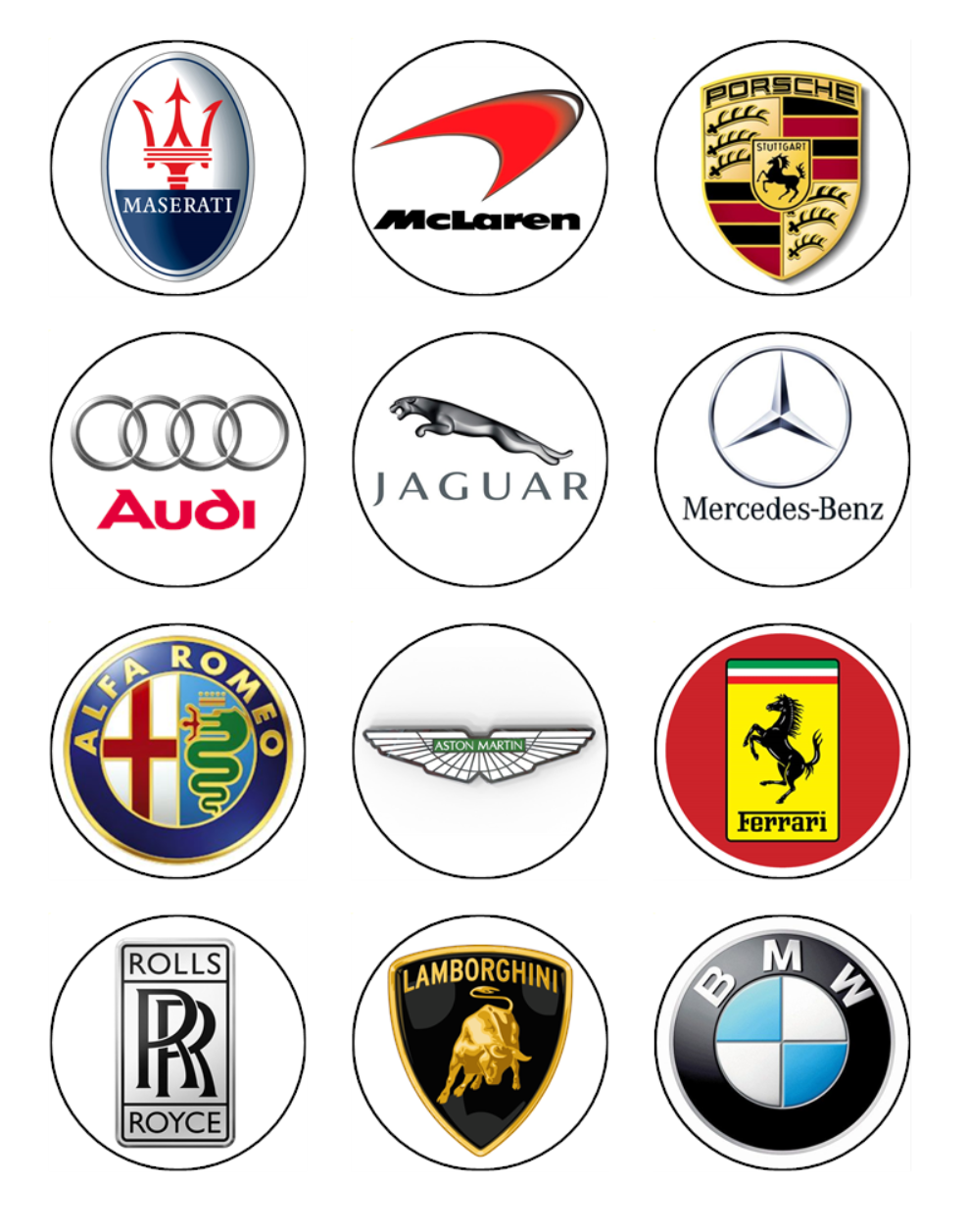Luxury Car Logo's Edible Icing Cupcake Decorations (5cm Round) #01