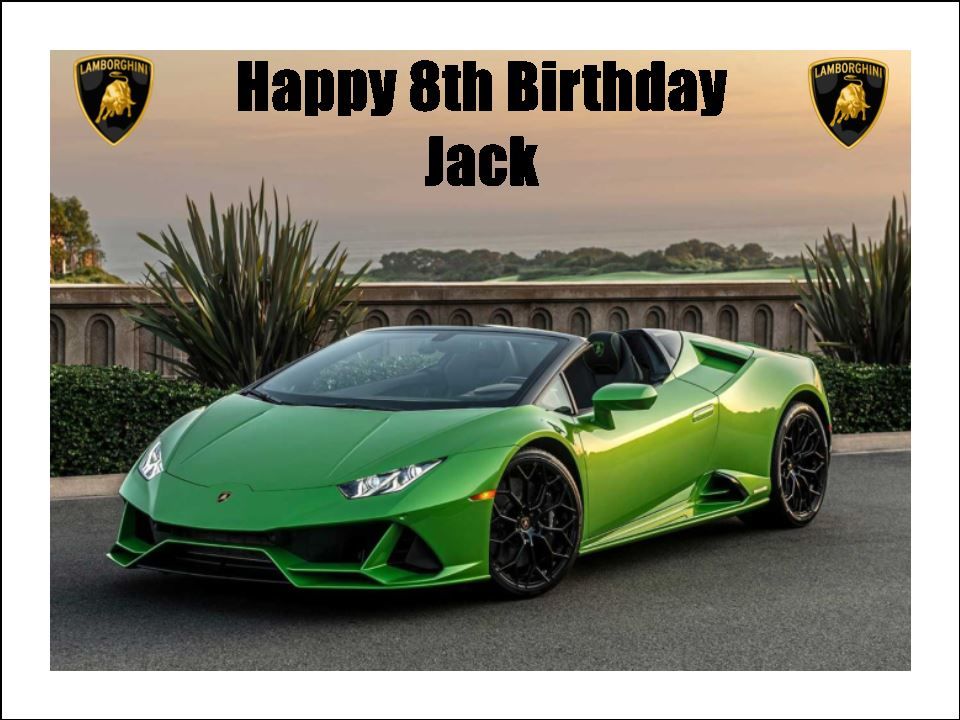 Lamborghini Green Edible Icing Cake Decorations (19cm x 25.5cm) #01