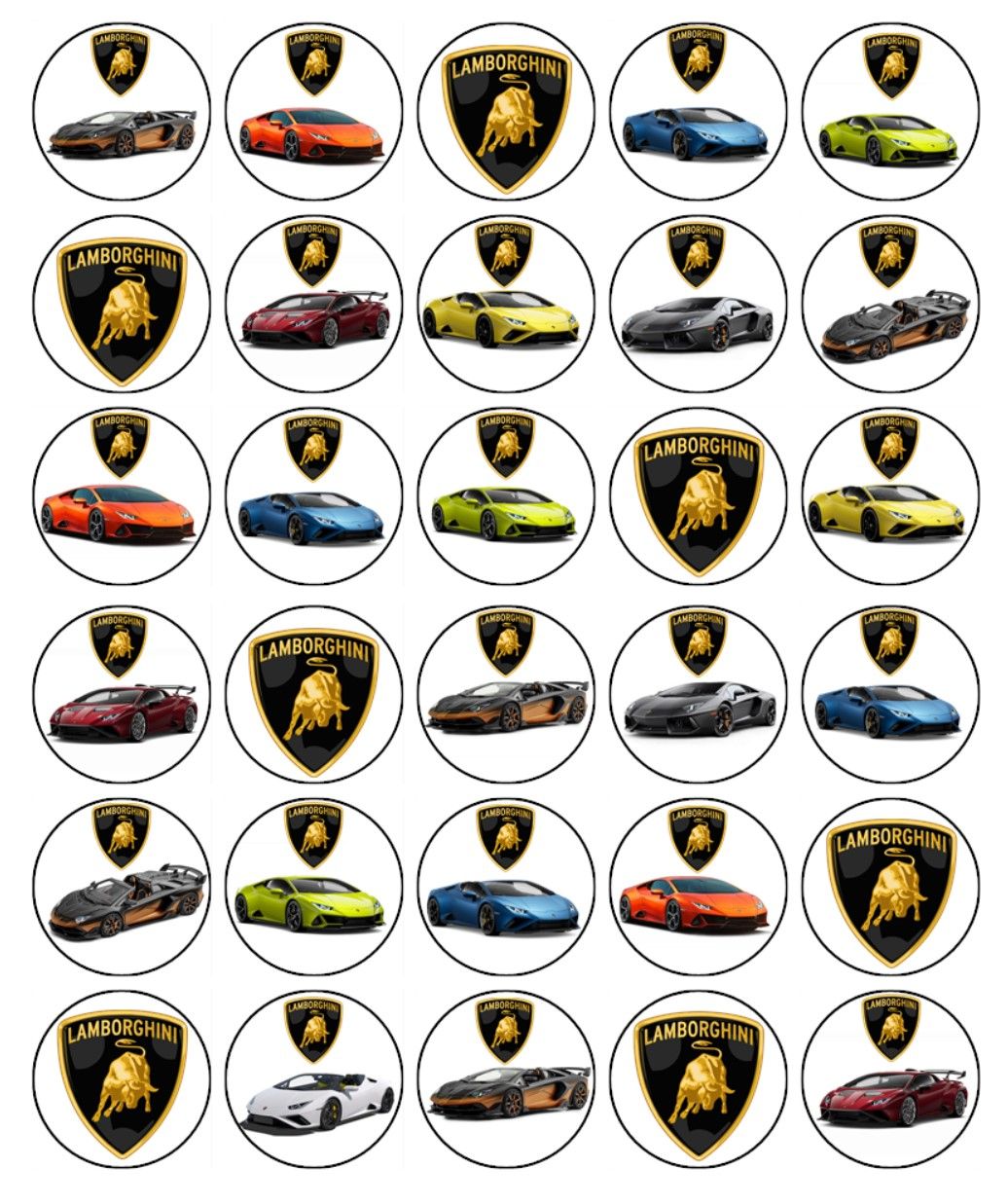 Lamborghini Car Edible Icing Cupcake Decorations (2 Sizes)