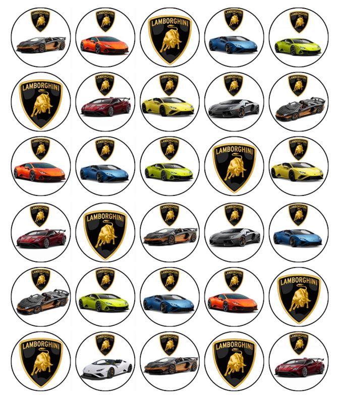 Lamborghini Car Edible Icing Cupcake Decorations (2 Sizes)