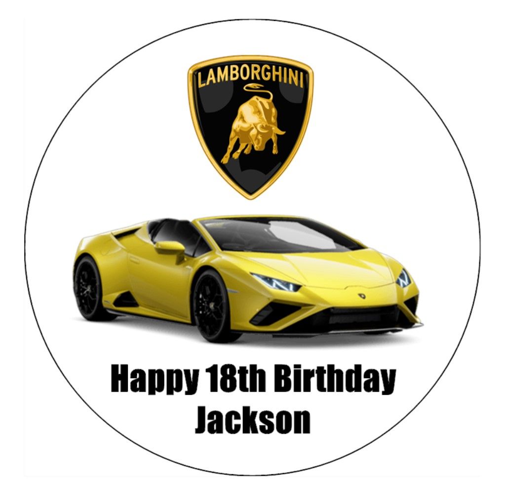 Lamborghini Yellow Edible Icing Cake Decorations (19cm Round) #03