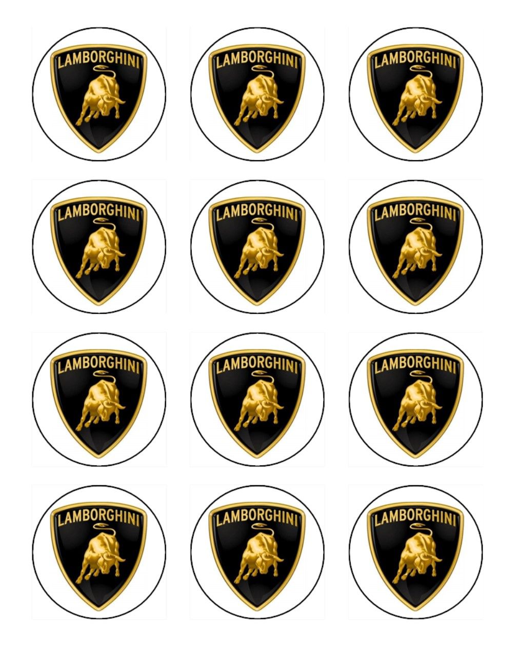 Lamborghini Car Logo Edible Icing Cupcake Decorations (2 Sizes)