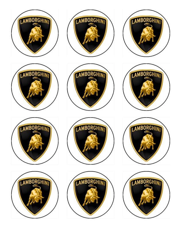Lamborghini Car Logo Edible Icing Cupcake Decorations (2 Sizes)