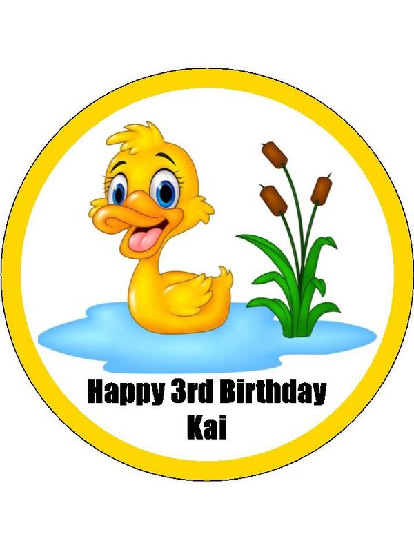 Yellow Duck Edible Icing Cake Decorations (19cm Round) #02