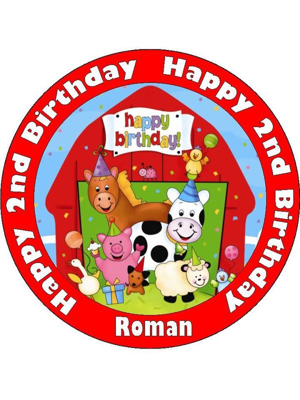 Farm Animal Cake Toppers Edible Icing – Birthday Decorations - 19cm Round