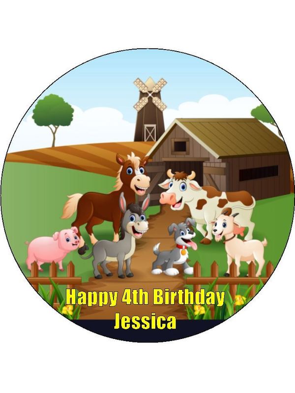 Farm Animal Cake Toppers Edible Icing – Birthday Decorations - 19cm Round