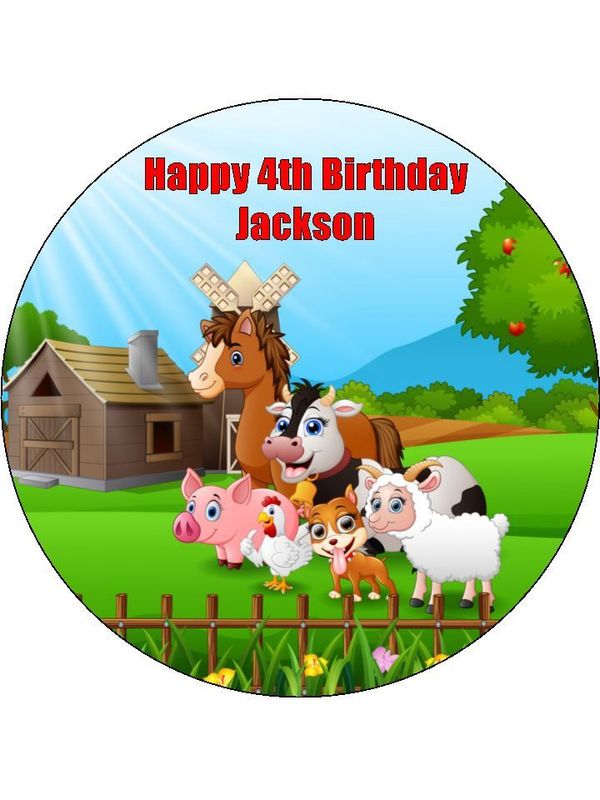 Farm Animal Cake Toppers Edible Icing – Birthday Decorations - 19cm Round