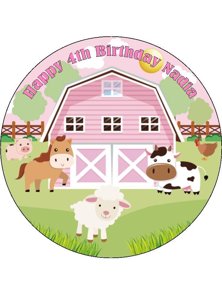 Farm Animal Cake Toppers Edible Icing – Birthday Decorations - 19cm Round