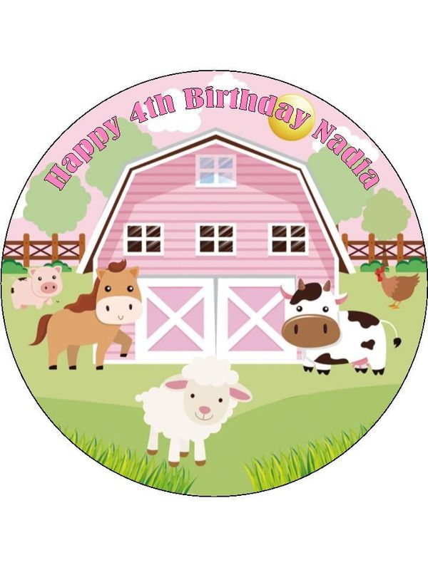 Farm Animal Cake Toppers Edible Icing – Birthday Decorations - 19cm Round