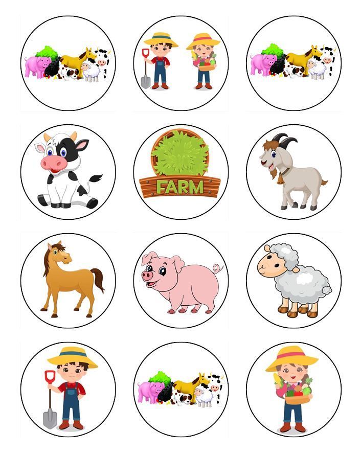 Farm Animal Edible Cupcake Toppers for Kids’ Parties