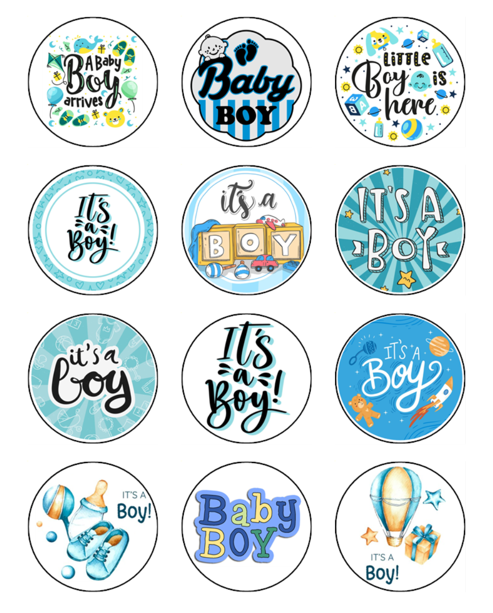 Baby Shower Boy Edible Cupcake Decorations (5cm Round) #01