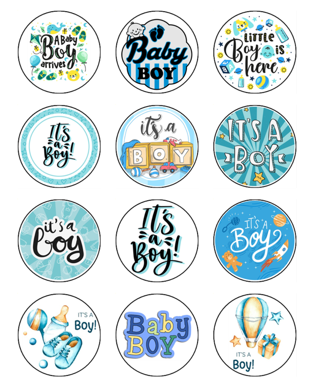 Baby Shower Boy Edible Cupcake Decorations (5cm Round) #01
