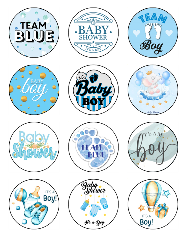 Baby Shower Boy Edible Cupcake Decorations (5cm Round) #02