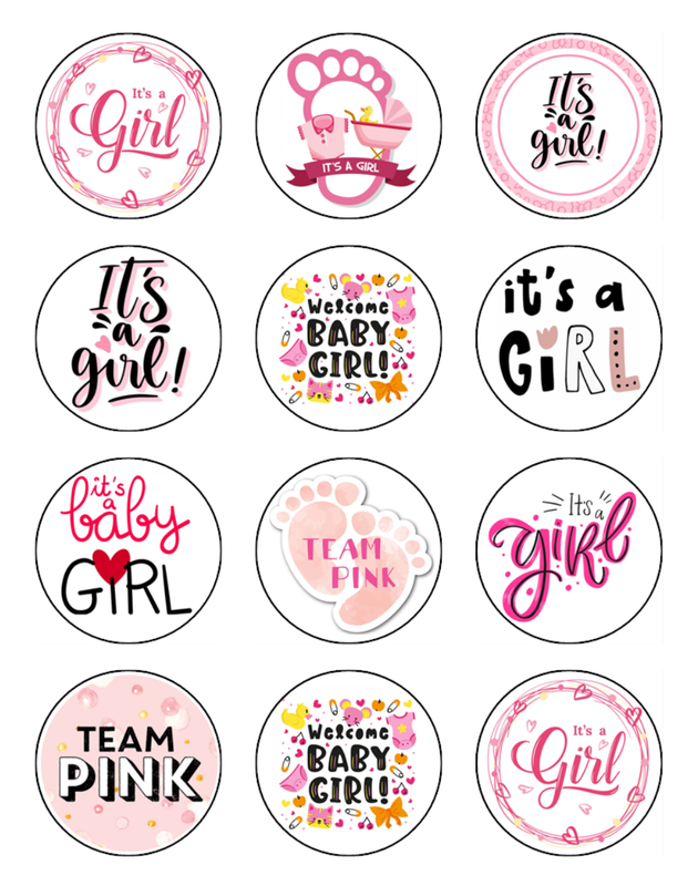 Baby Shower Edible Icing Cupcake Decorations (5cm Round) #01