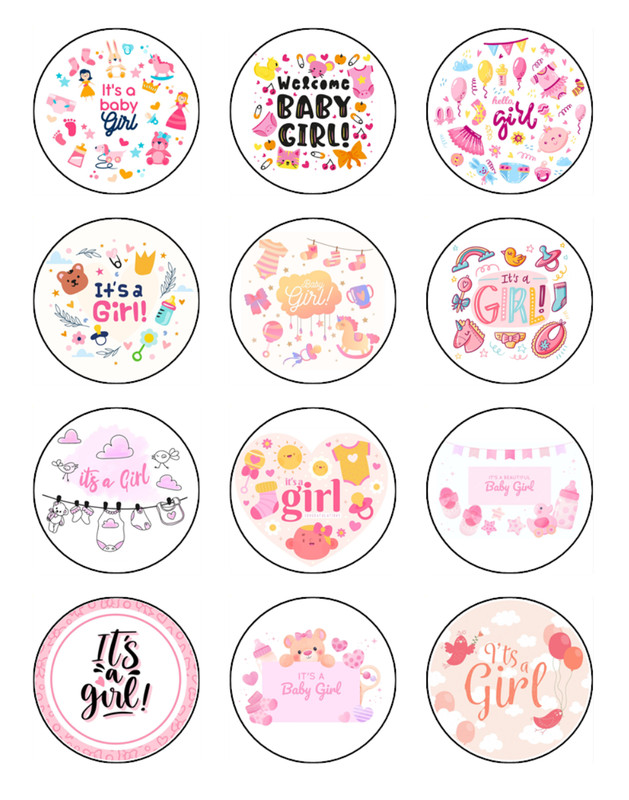 Baby Shower Edible Icing Cupcake Decorations (5cm Round) #02