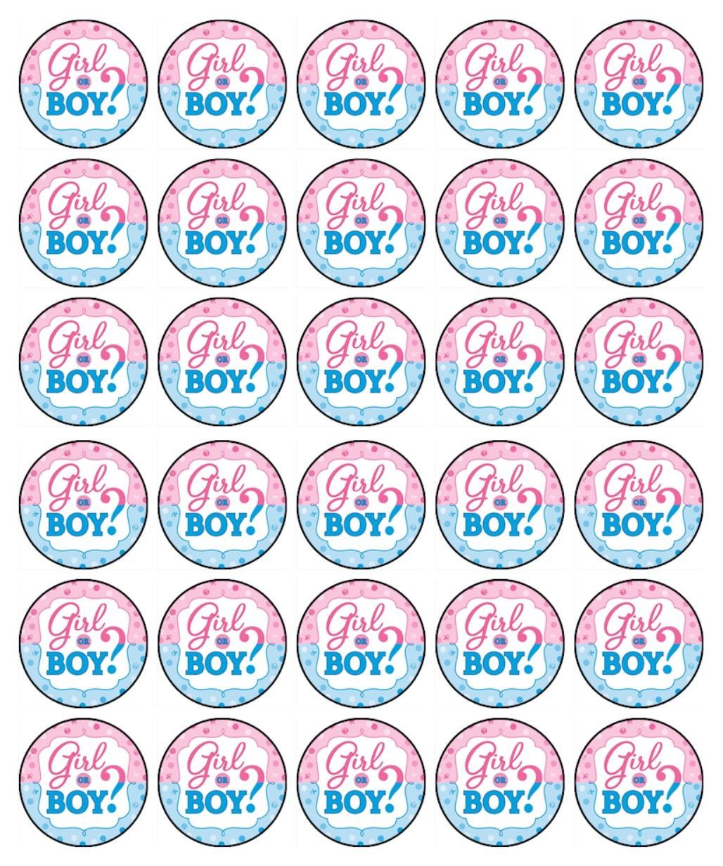 Baby Shower Gender Reveal Edible Icing Cupcake Toppers