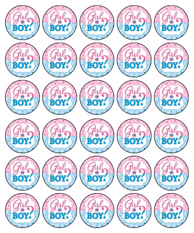 Baby Shower Gender Reveal Edible Icing Cupcake Toppers