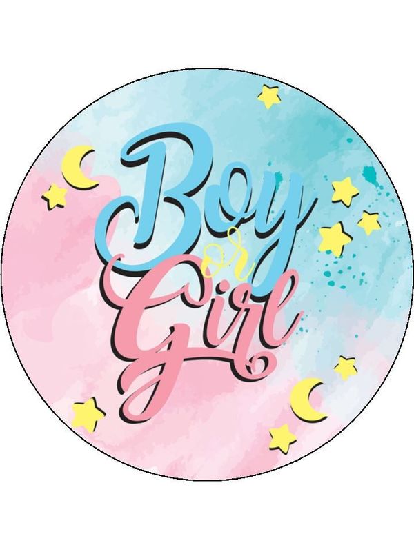 Baby Shower Gender Reveal Edible Icing Cake Decoration (19cm Round) #04