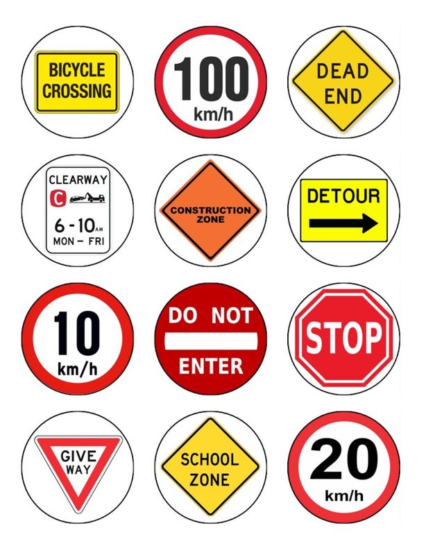 Road Sign Edible Icing Cupcake Decorations (5cm Round)