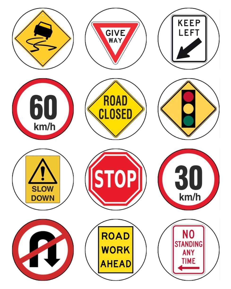 Road Sign Edible Icing Cupcake Decorations (5cm Round) #01