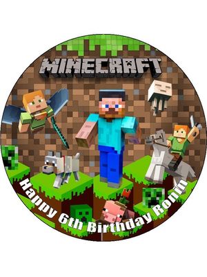 Minecraft Edible Icing Cake Decorations (19cm Round) #02 Minecraft Edible Icing Cake Decorations (19cm Round) #02
