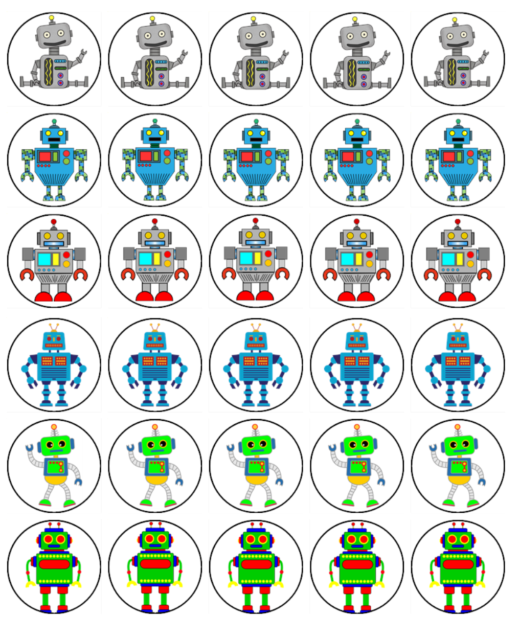 Robot Edible Icing Cupcake Decorations (2 Sizes)