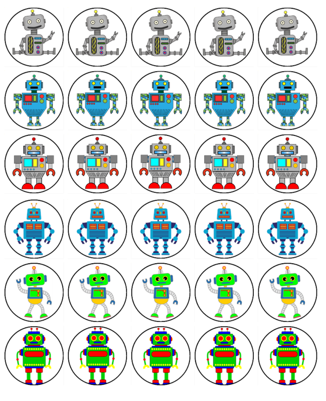 Robot Edible Icing Cupcake Decorations (2 Sizes)