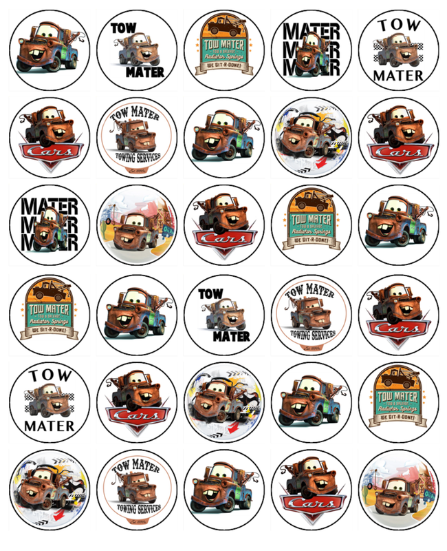 Cars Mater Edible Icing Cupcake Toppers (2 Sizes)