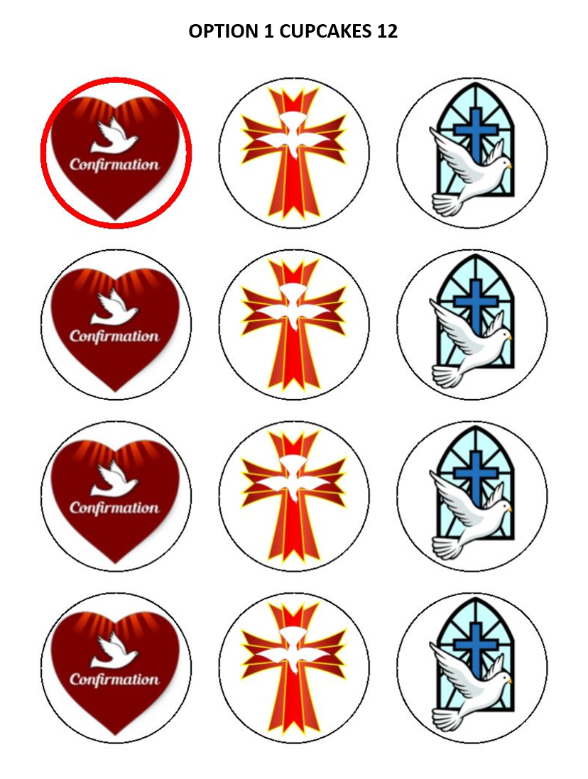Confirmation Edible Icing Cupcake Religious Decorations (2 Sizes)