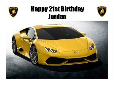 Lamborghini Yellow Edible Icing Cake Decorations (4 Sizes)