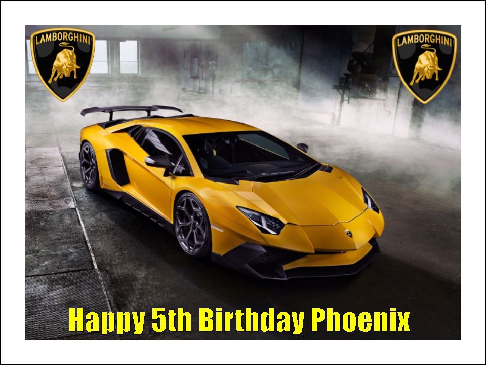 Lamborghini Yellow Edible Icing Cake Decorations (4 Sizes)