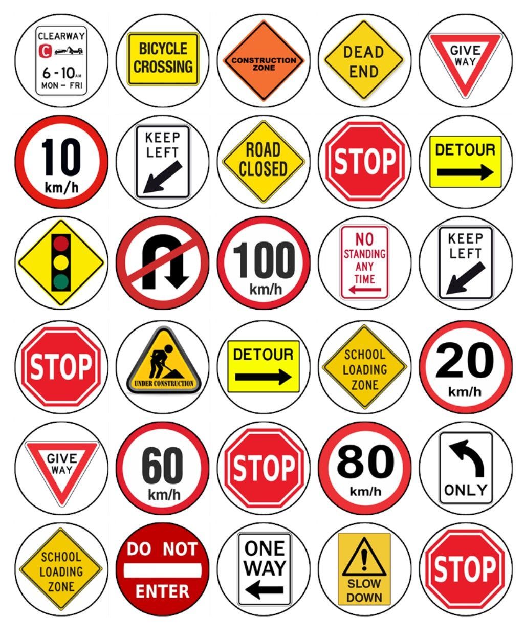 Road Sign Edible Icing Cupcake Decorations (3.5cm Round)