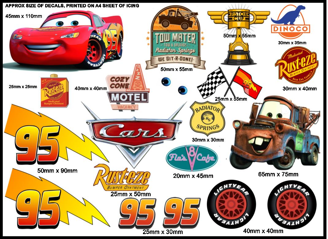 Cars Lightning McQueen A4 Edible Cake Toppers & Cut-Outs