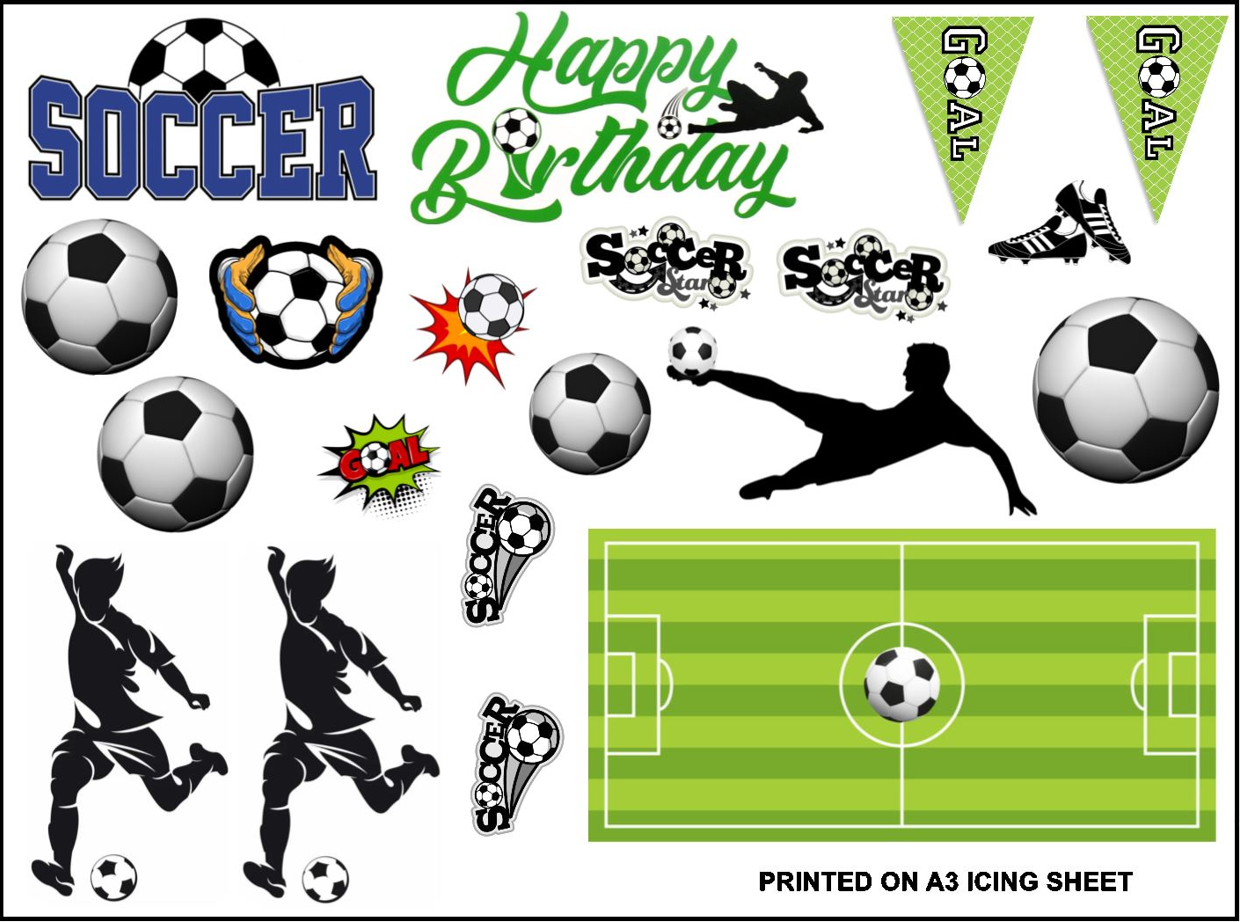 Soccer Player Theme Edible Icing Logo Decal Cake Decorations (2 Sizes)