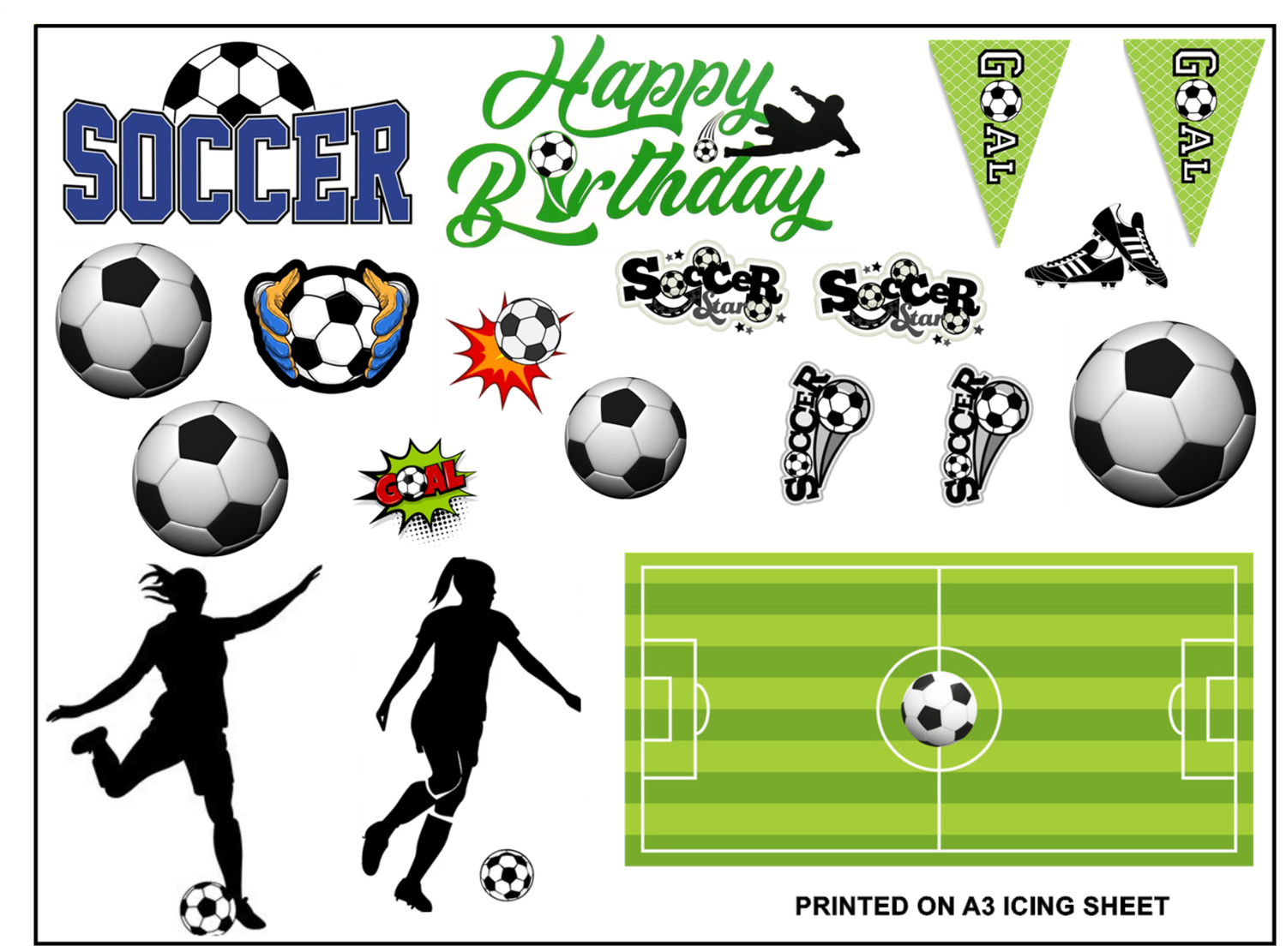 Soccer Player Girl Theme Edible Icing Logo Decal Cake Decorations (2 Sizes)