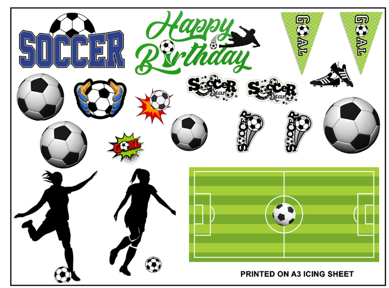 Soccer Player Girl Theme Edible Icing Logo Decal Cake Decorations (2 Sizes)