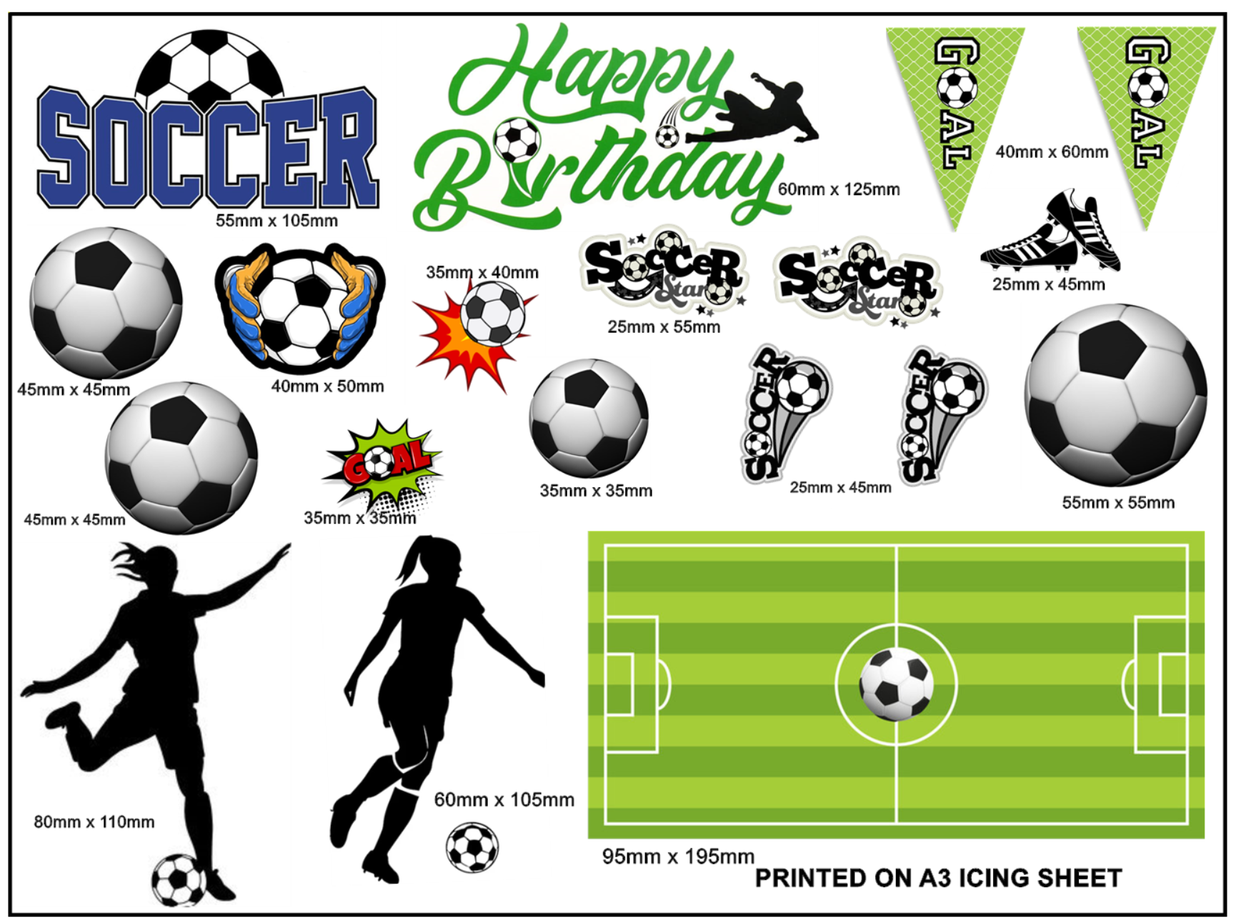 Soccer Player Girl Theme Edible Icing Logo Decal Cake Decorations (2 Sizes)