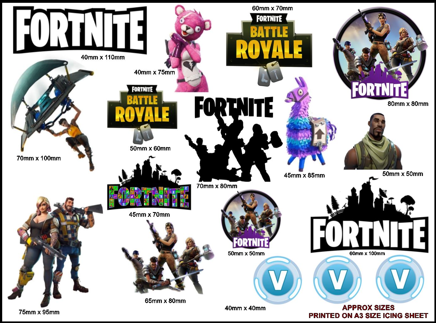 Fortnite Edible Cutout Cake Toppers for Gamer Parties A3