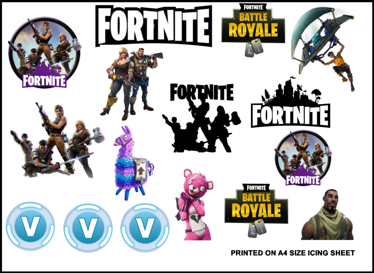 Fortnite Edible Cutout Cake Toppers for Gamer Parties A4